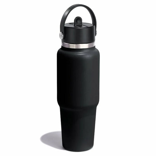 32 oz Wide Mouth Travel Bottle with Flex Straw Cap Black Color