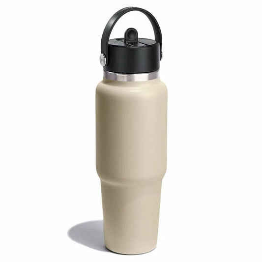 32 oz Wide Mouth Travel Bottle with Flex Straw Cap Beige Color